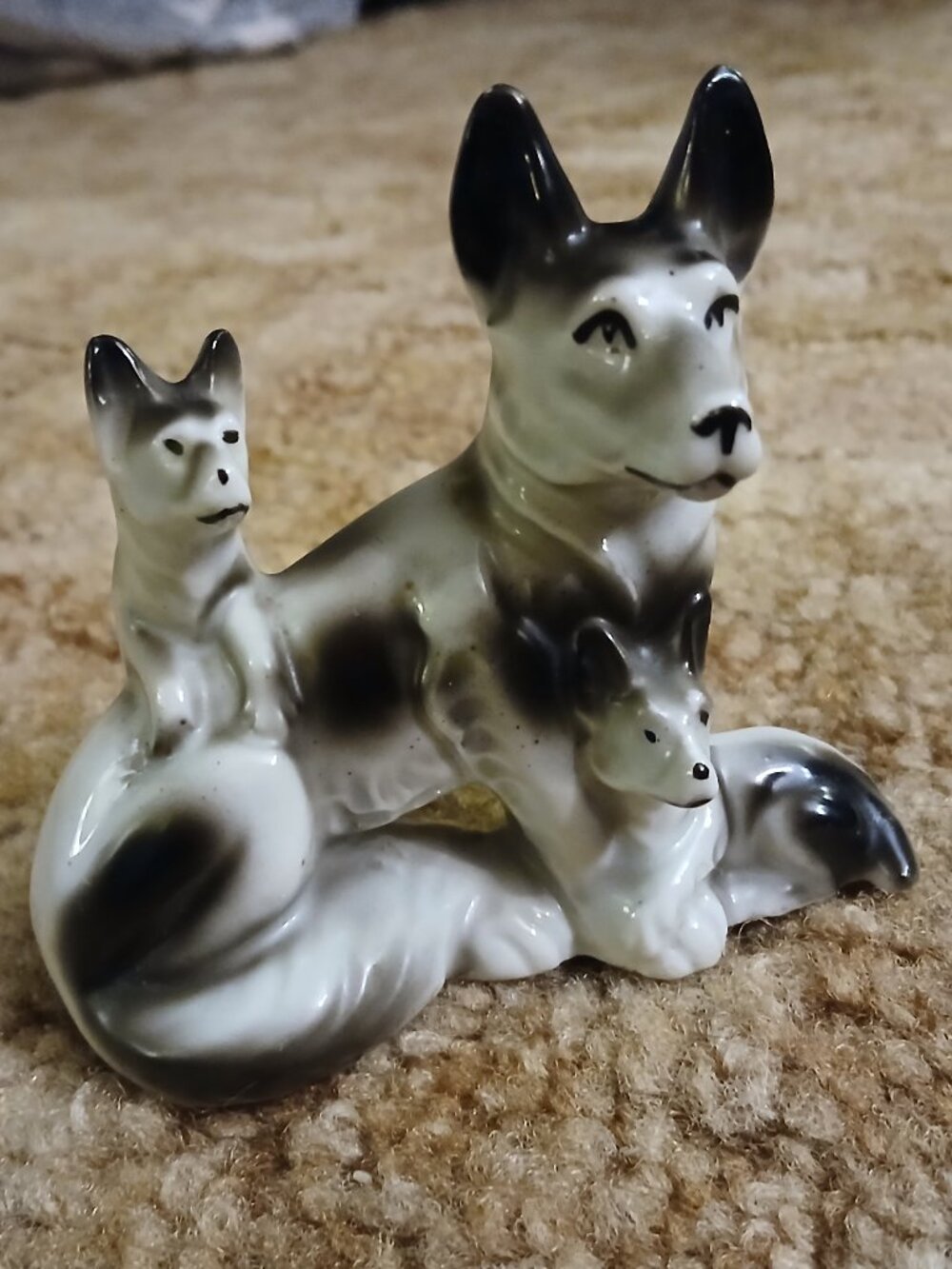 Vintage Antique Japan Dog with Puppies Ceramic Figurine